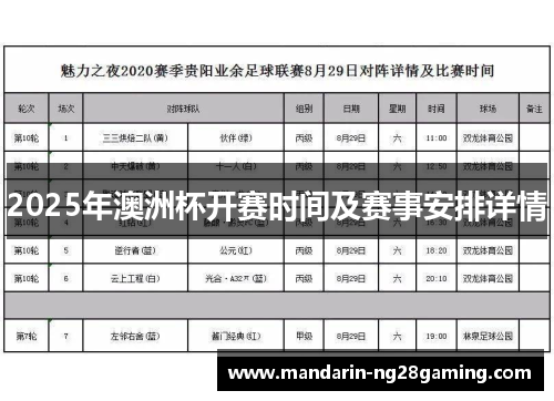2025年澳洲杯开赛时间及赛事安排详情